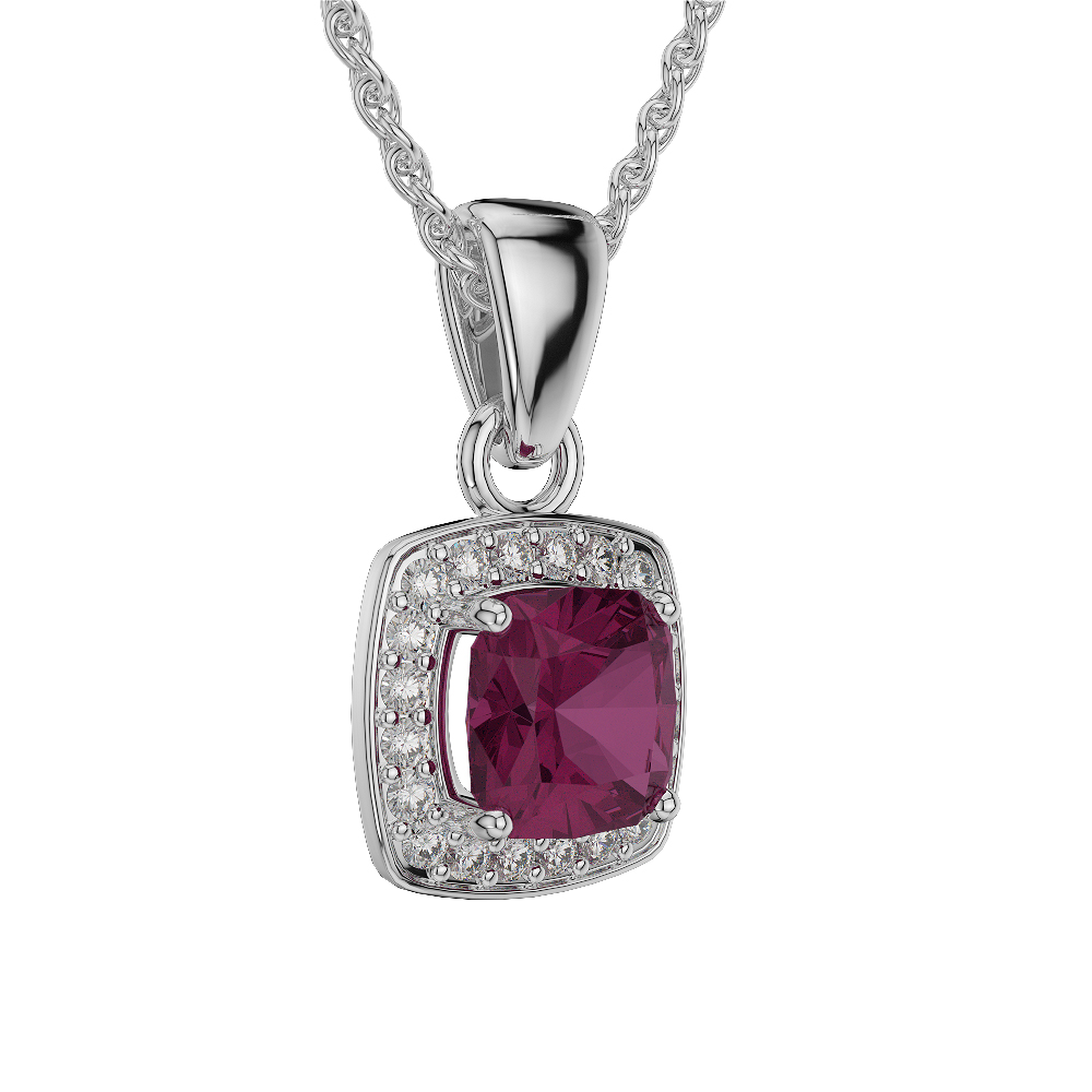 Cushion Shape Ruby and Diamond Necklaces in Gold / Platinum AGDNC-1061