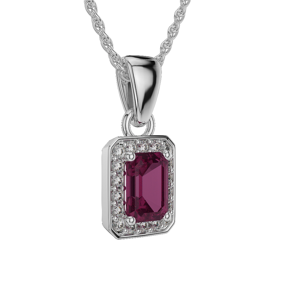 Emerald Shape Ruby and Diamond Necklaces in Gold / Platinum AGDNC-1063
