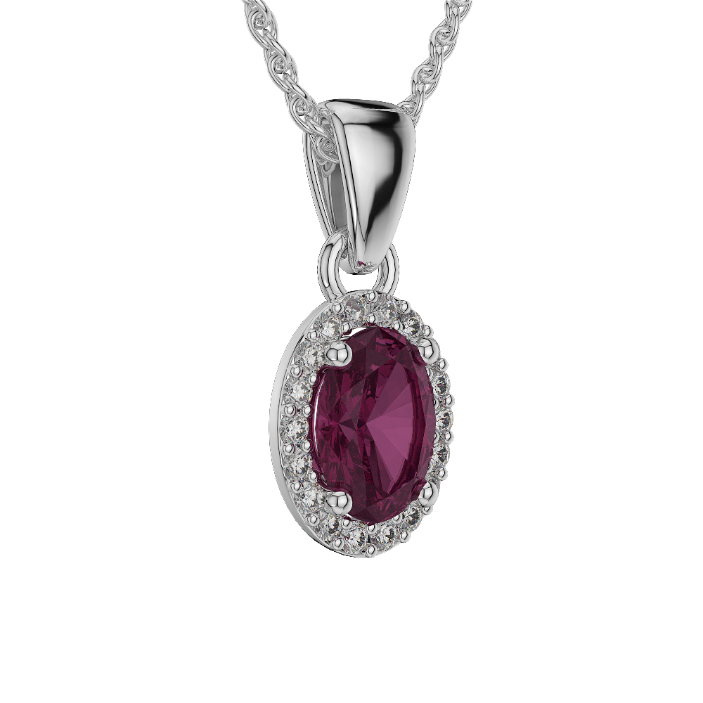 Oval Shape Ruby and Diamond Necklaces in Gold / Platinum AGDNC-1070