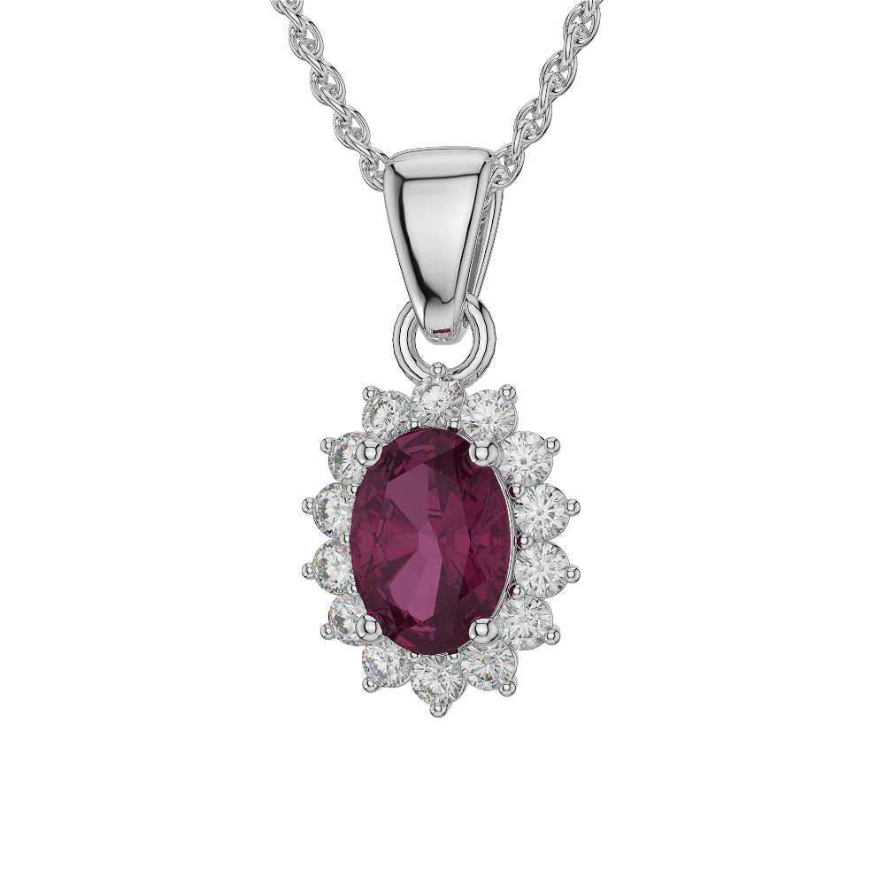 Oval Shape Ruby and Diamond Necklaces in Gold / Platinum AGDNC-1071