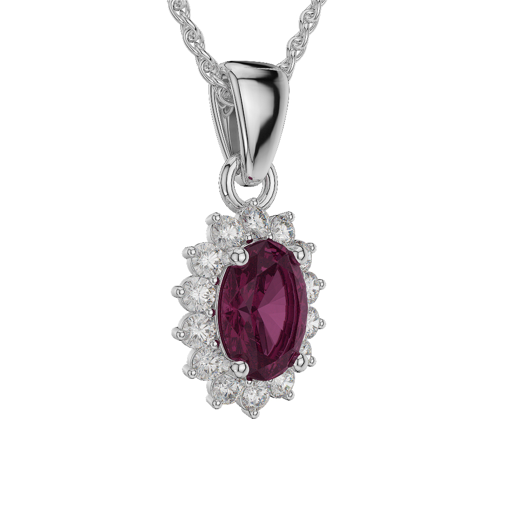 Oval Shape Ruby and Diamond Necklaces in Gold / Platinum AGDNC-1071