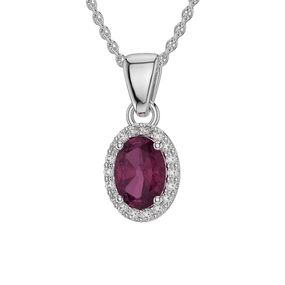 Oval Shape Ruby and Diamond Necklaces in Gold / Platinum AGDNC-1072