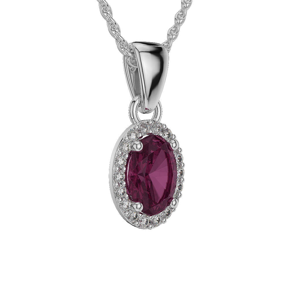 Oval Shape Ruby and Diamond Necklaces in Gold / Platinum AGDNC-1072
