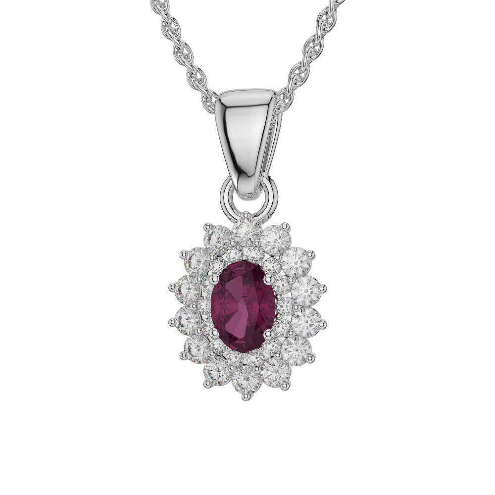 Oval Shape Ruby and Diamond Necklaces in Gold / Platinum AGDNC-1073
