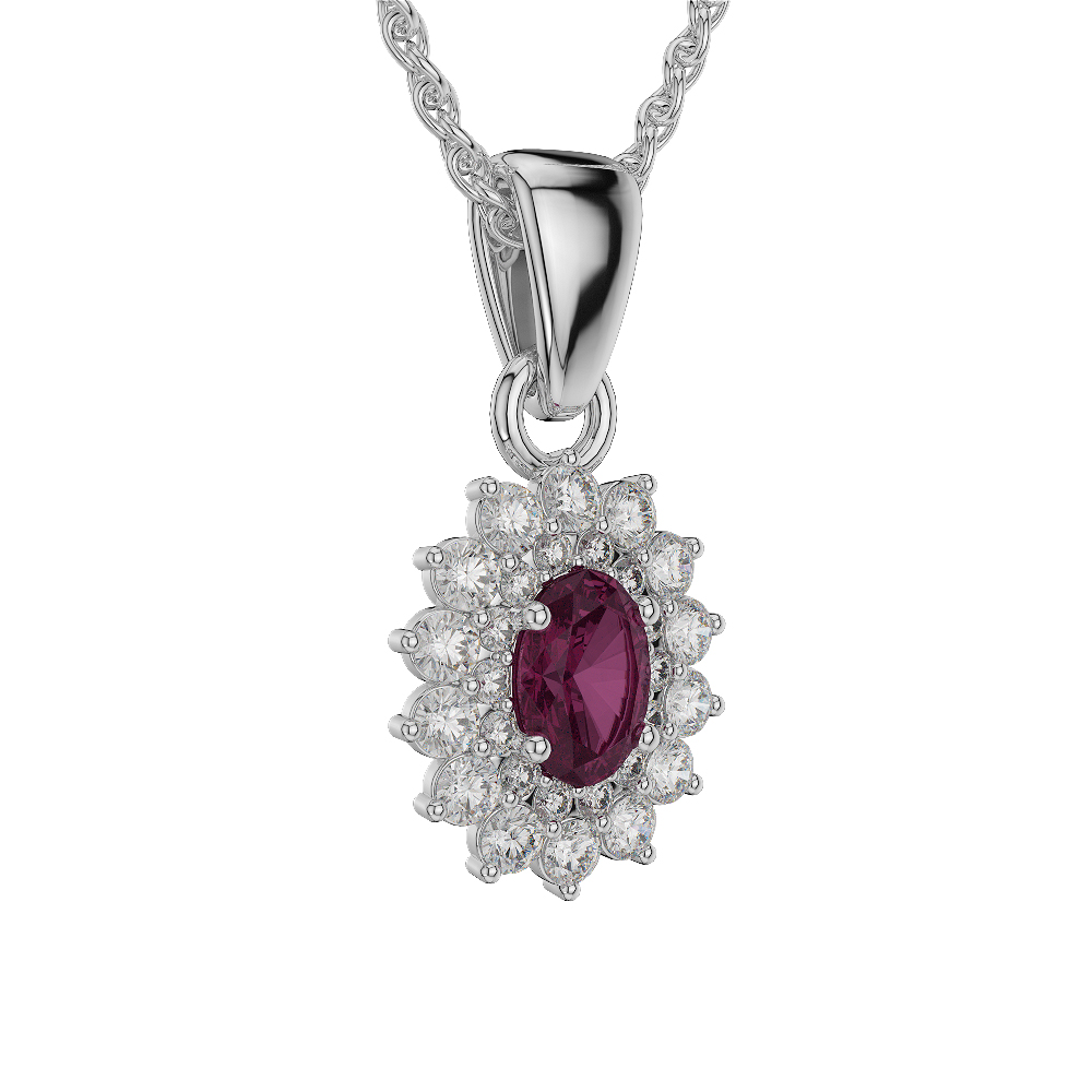 Oval Shape Ruby and Diamond Necklaces in Gold / Platinum AGDNC-1073