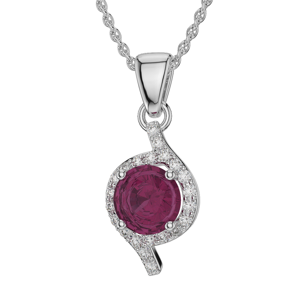 Round Shape Ruby and Diamond Necklaces in Gold / Platinum AGDNC-1076