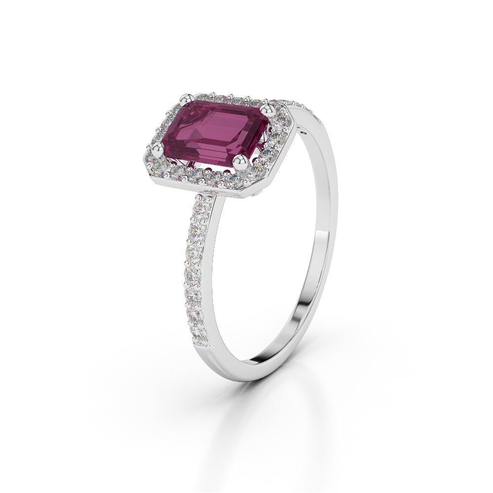 Gold / Platinum Emerald Shape Ruby and Diamond Ring AGDR-1062