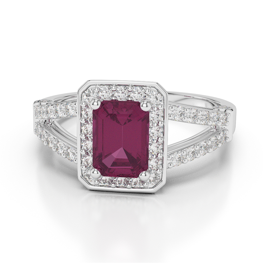 Gold / Platinum Emerald Shape Ruby and Diamond Ring AGDR-1063