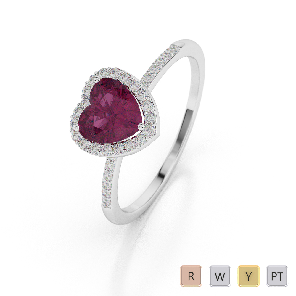 Gold / Platinum Heart Shape Ruby and Diamond Ring AGDR-1065