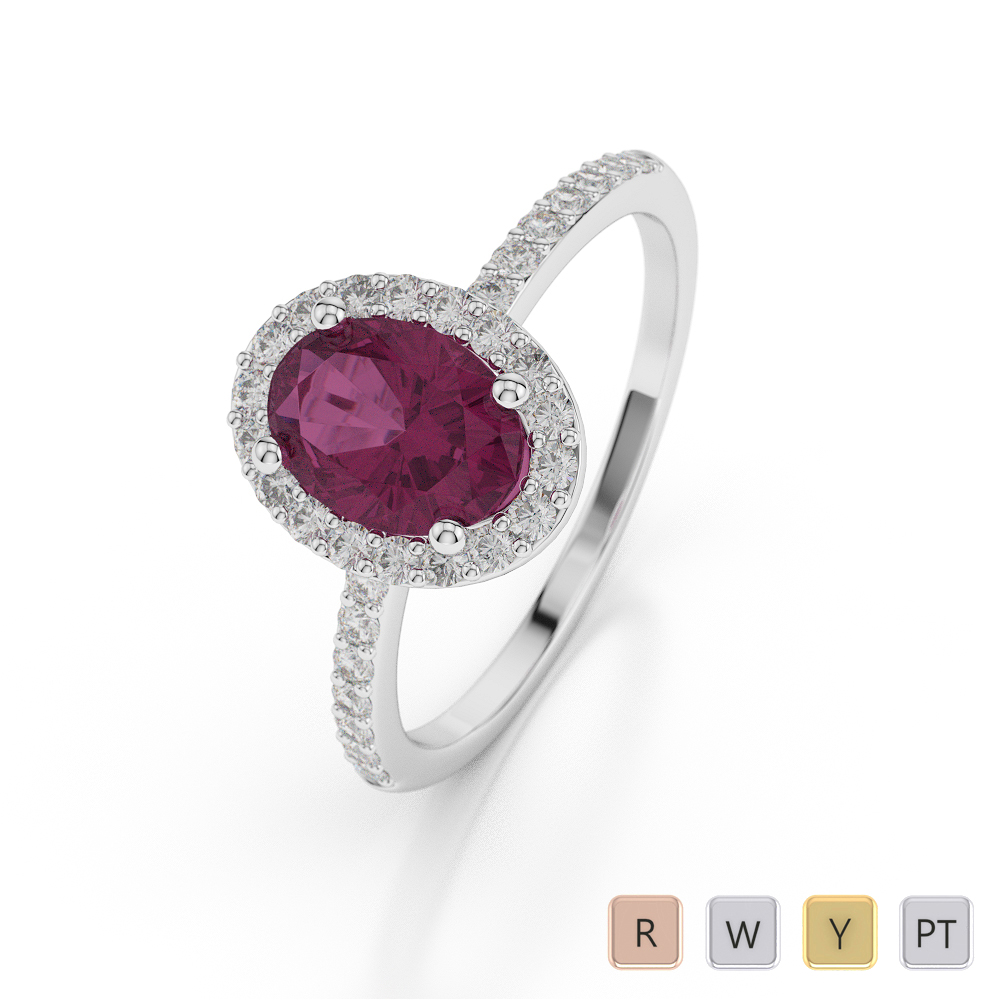 Gold / Platinum Oval Shape Ruby and Diamond Ring AGDR-1072