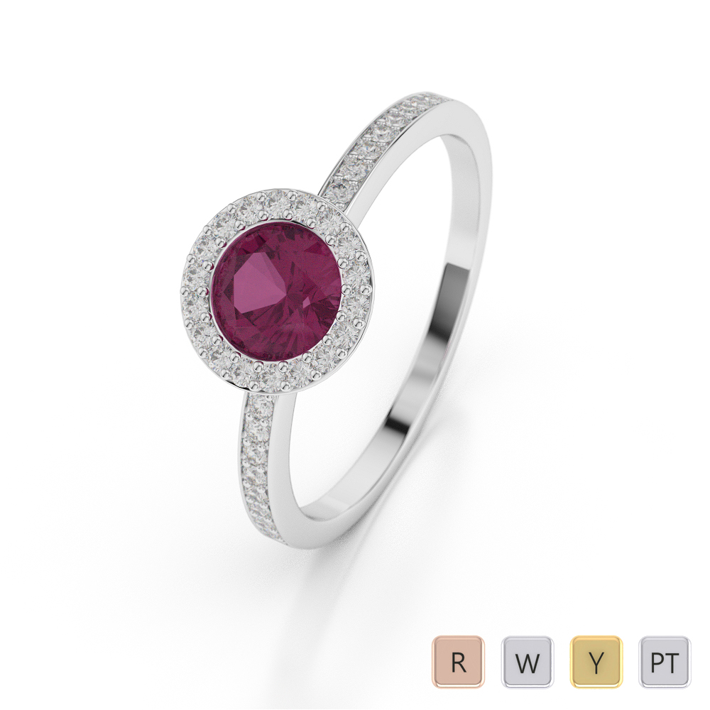 Gold / Platinum Round Shape Ruby and Diamond Ring AGDR-1075