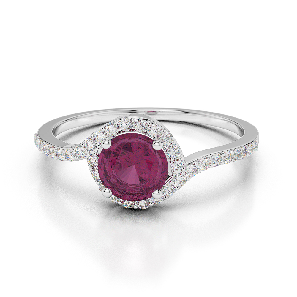 Gold / Platinum Round Shape Ruby and Diamond Ring AGDR-1076