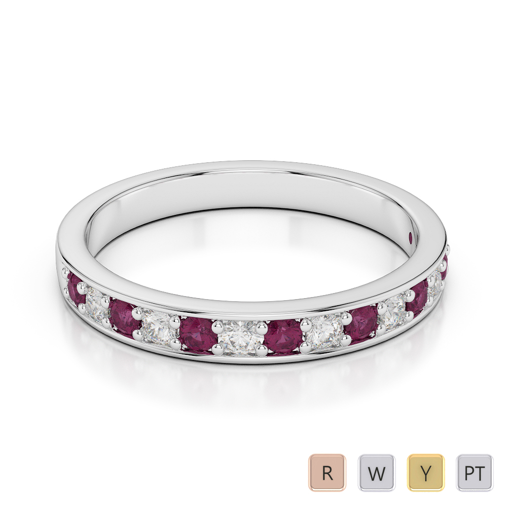 2.5 MM Gold / Platinum Round Cut Ruby and Diamond Half Eternity Ring AGDR-1083