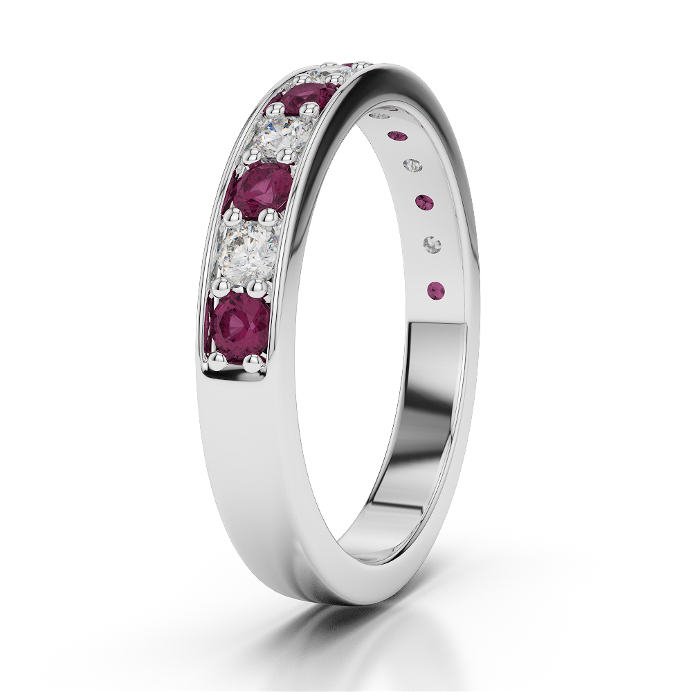 3 MM Gold / Platinum Round Cut Ruby and Diamond Half Eternity Ring AGDR-1084