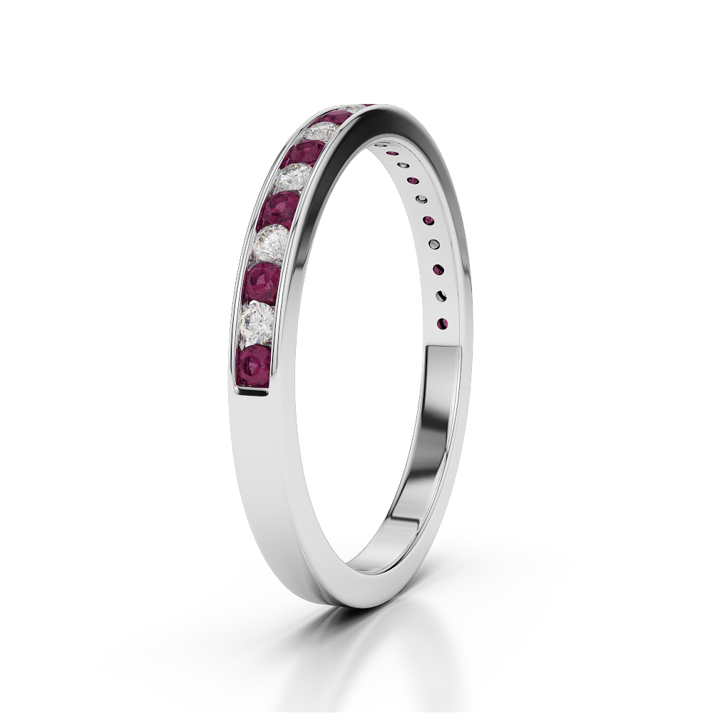 2.5 MM Gold / Platinum Round Cut Ruby and Diamond Half Eternity Ring AGDR-1089