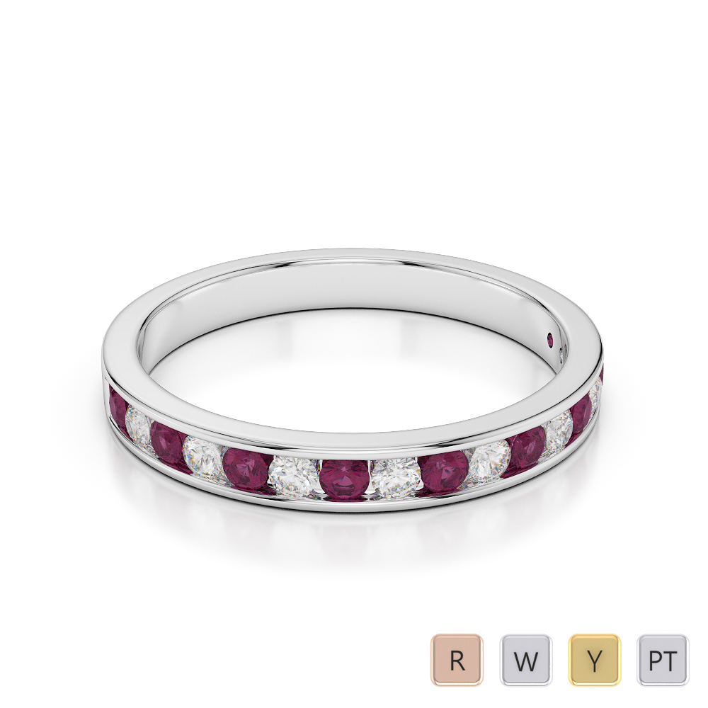 3 MM Gold / Platinum Round Cut Ruby and Diamond Half Eternity Ring AGDR-1090