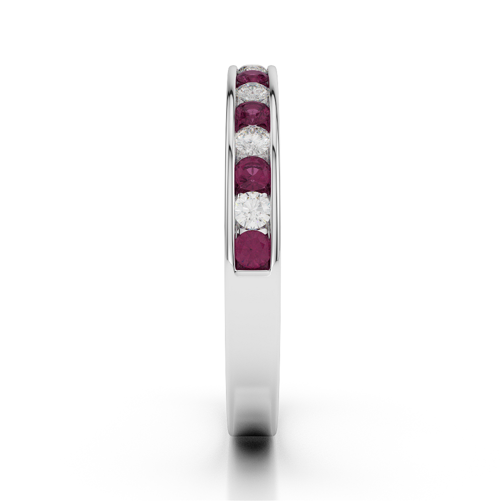 3 MM Gold / Platinum Round Cut Ruby and Diamond Half Eternity Ring AGDR-1090