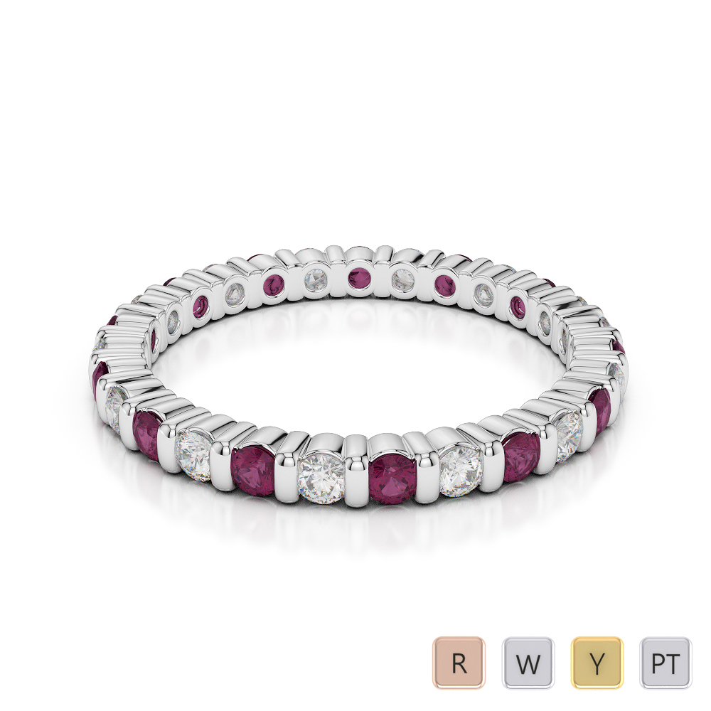 2 MM Gold / Platinum Round Cut Ruby and Diamond Full Eternity Ring AGDR-1092