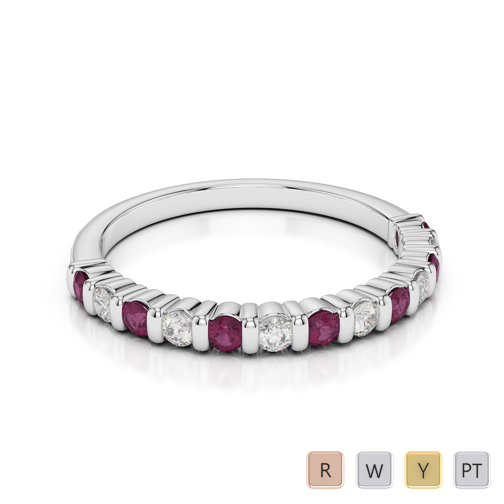 2 MM Gold / Platinum Round Cut Ruby and Diamond Half Eternity Ring AGDR-1095