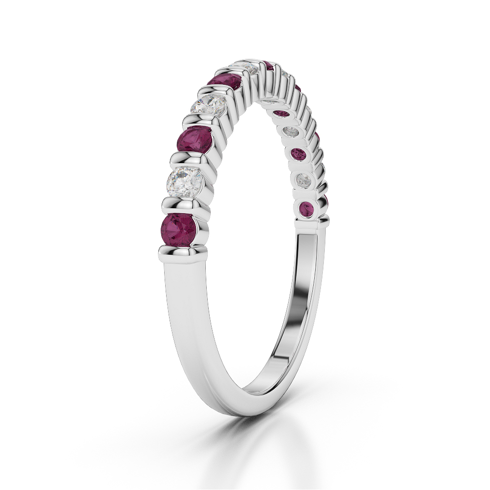 2 MM Gold / Platinum Round Cut Ruby and Diamond Half Eternity Ring AGDR-1095