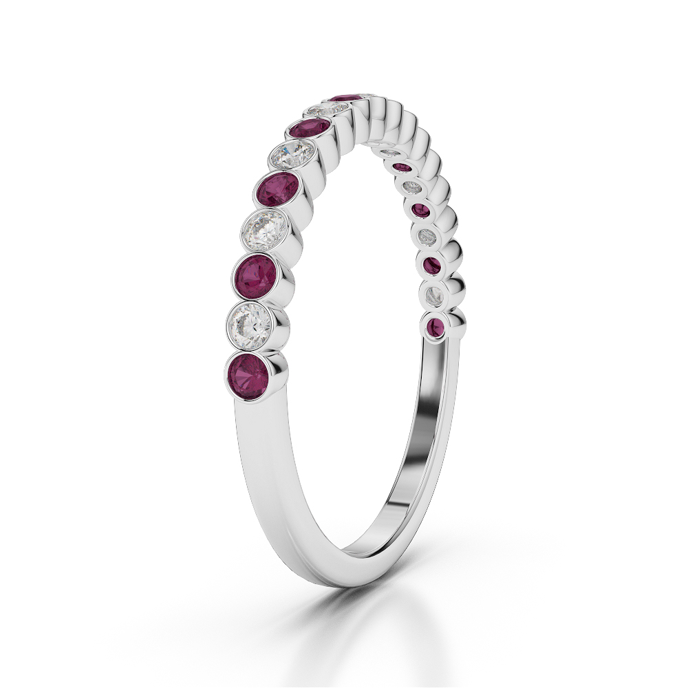 2 MM Gold / Platinum Round Cut Ruby and Diamond Half Eternity Ring AGDR-1101