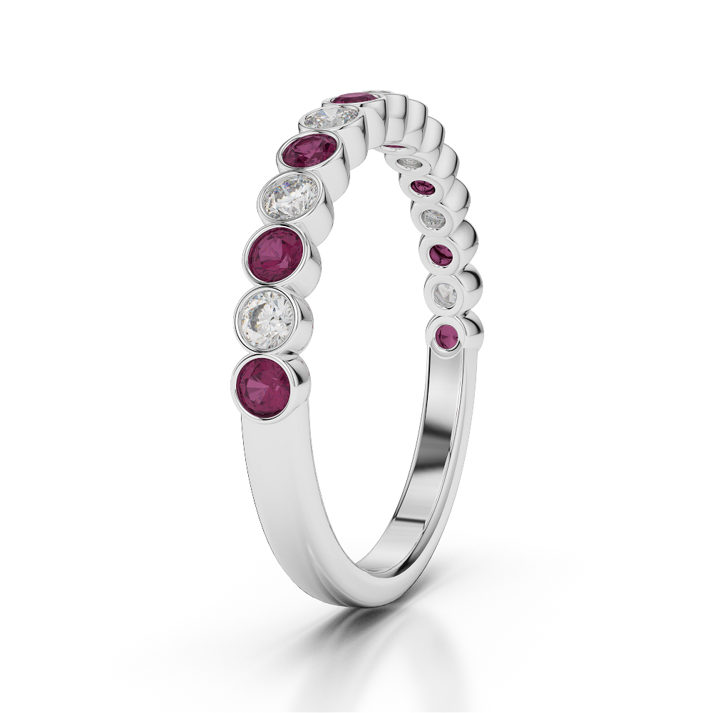 2.5 MM Gold / Platinum Round Cut Ruby and Diamond Half Eternity Ring AGDR-1102