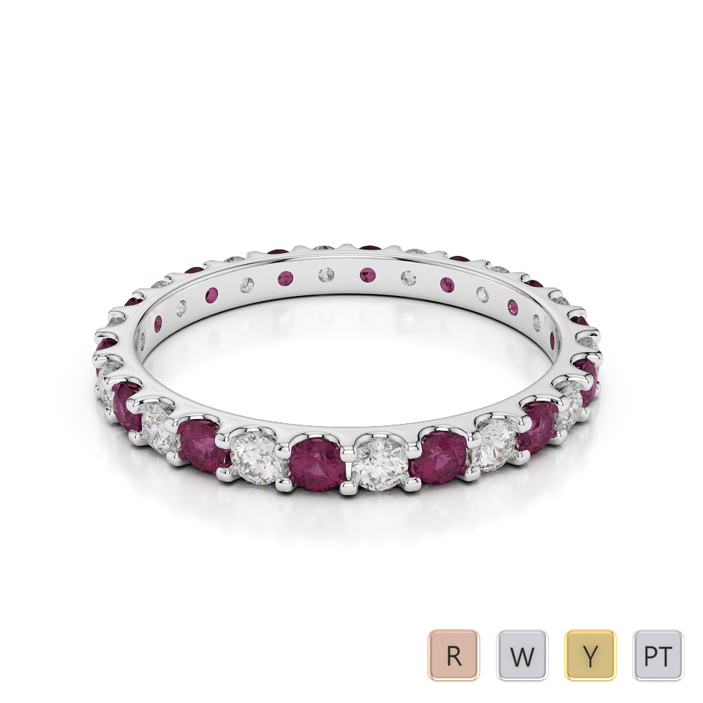 2 MM Gold / Platinum Round Cut Ruby and Diamond Full Eternity Ring AGDR-1104