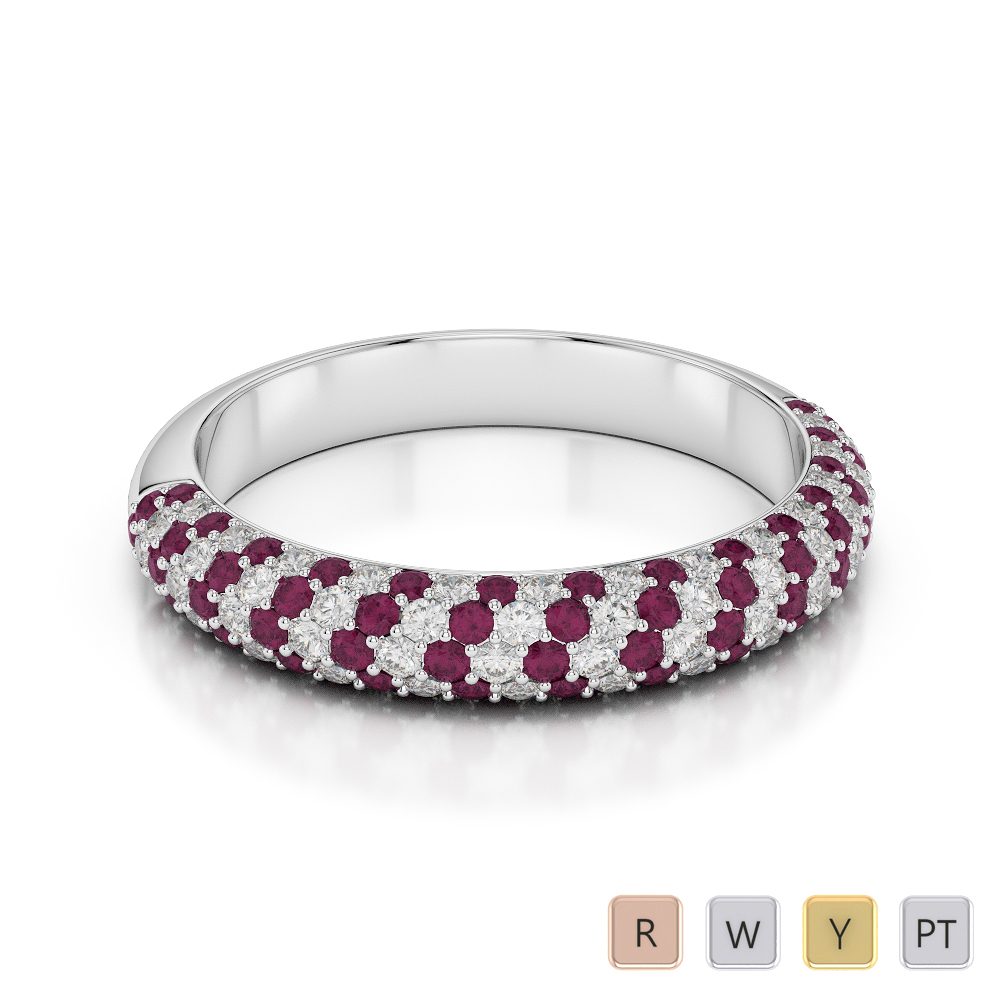 4 MM Gold / Platinum Round Cut Ruby and Diamond Half Eternity Ring AGDR-1118