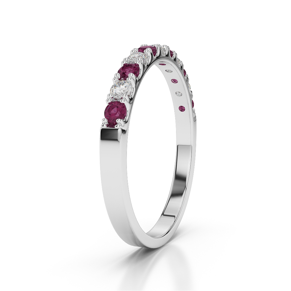 2 MM Gold / Platinum Round Cut Ruby and Diamond Half Eternity Ring AGDR-1123