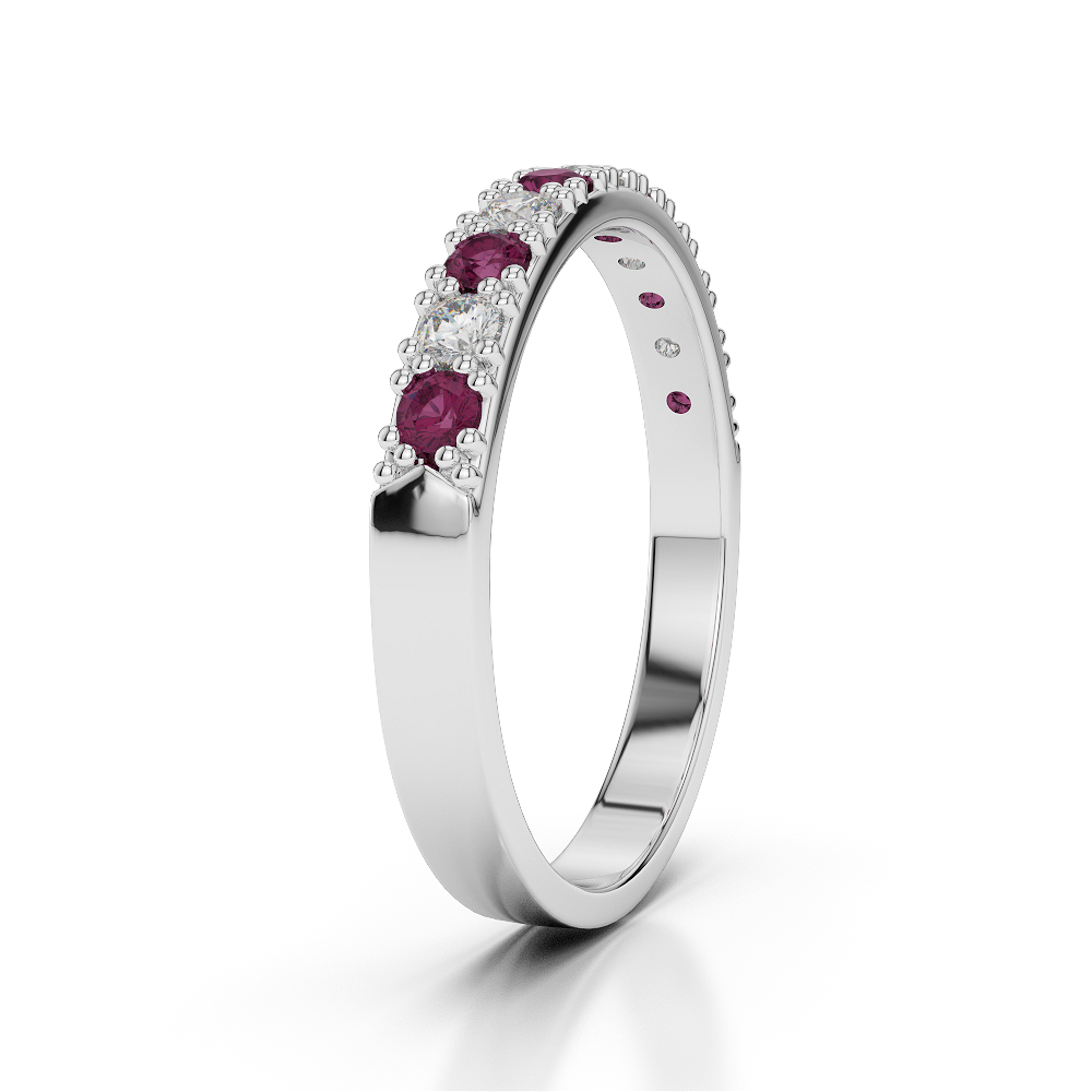 3 MM Gold / Platinum Round Cut Ruby and Diamond Half Eternity Ring AGDR-1130