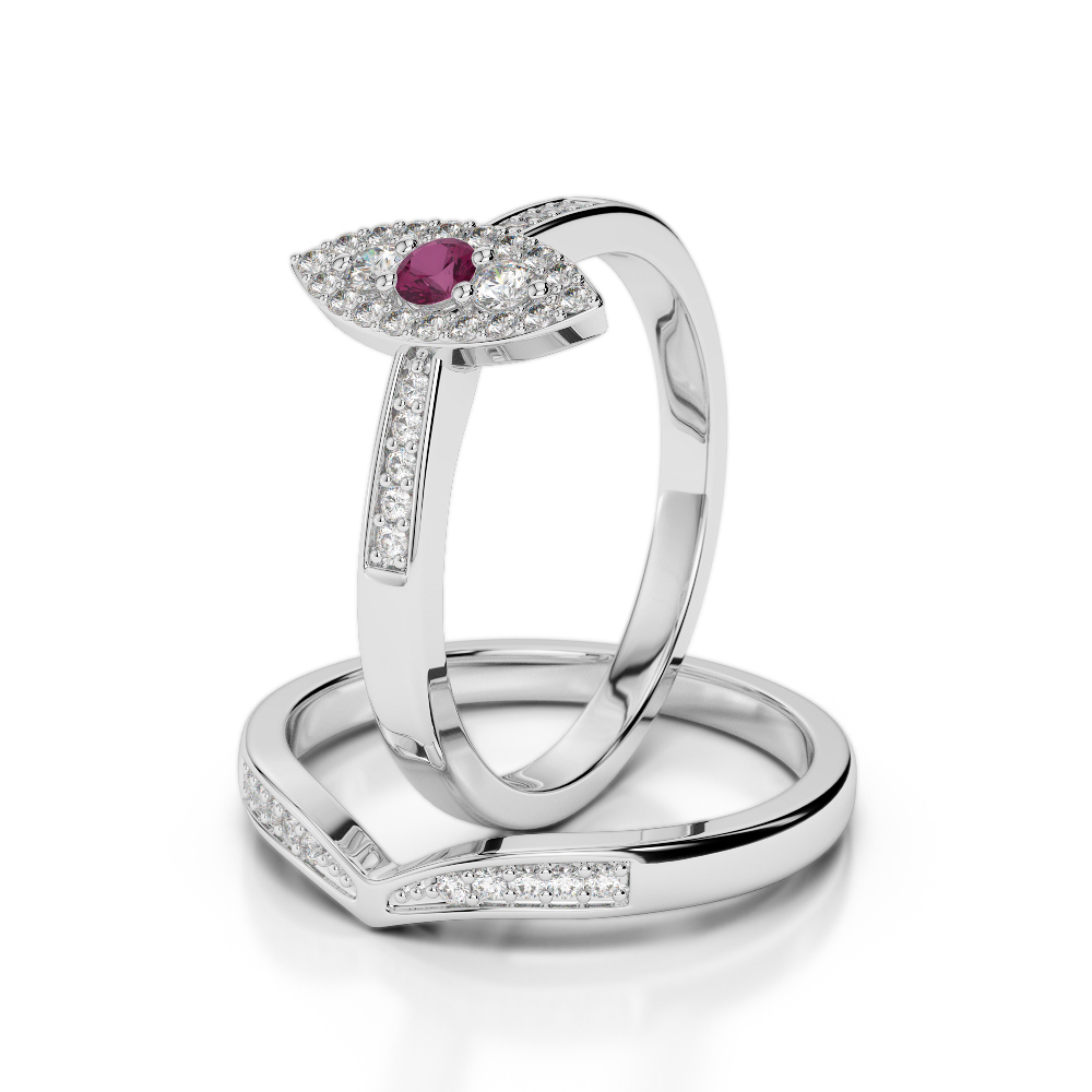 Gold / Platinum Round cut Ruby and Diamond Bridal Set Ring AGDR-1050