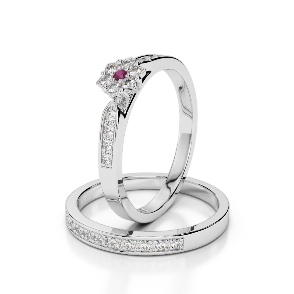 Gold / Platinum Round cut Ruby and Diamond Bridal Set Ring AGDR-1051