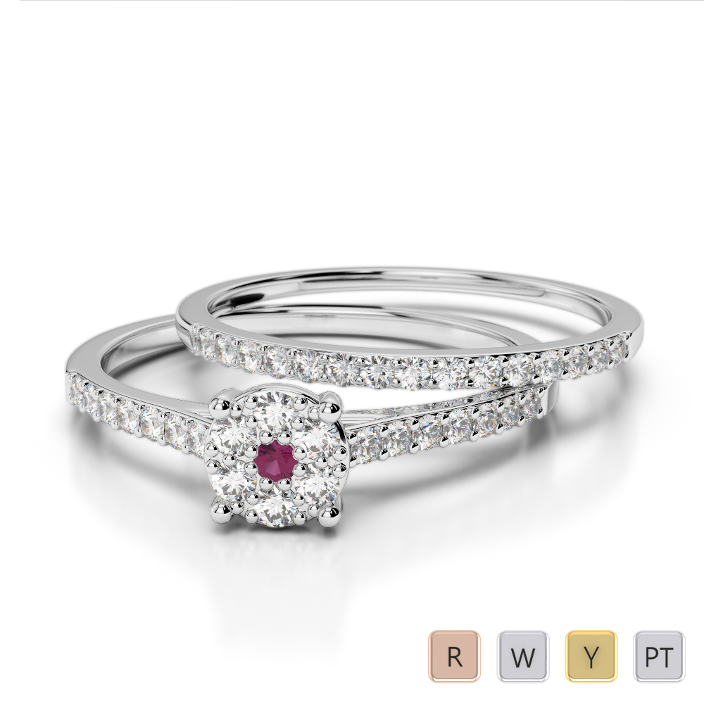 Gold / Platinum Round cut Ruby and Diamond Bridal Set Ring AGDR-1053