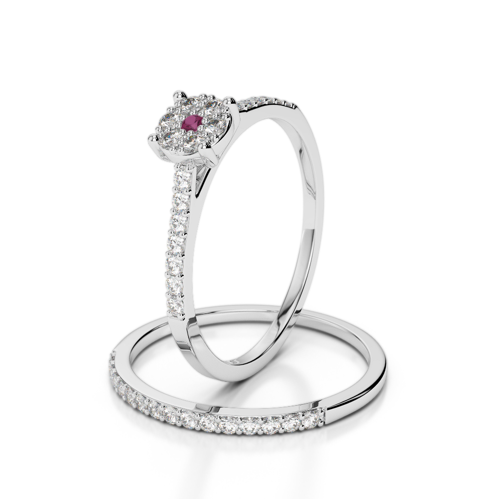 Gold / Platinum Round cut Ruby and Diamond Bridal Set Ring AGDR-1053