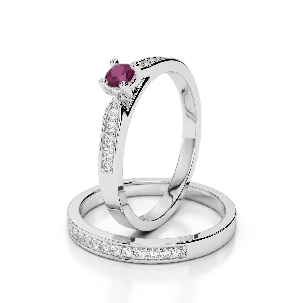 Gold / Platinum Round cut Ruby and Diamond Bridal Set Ring AGDR-1054