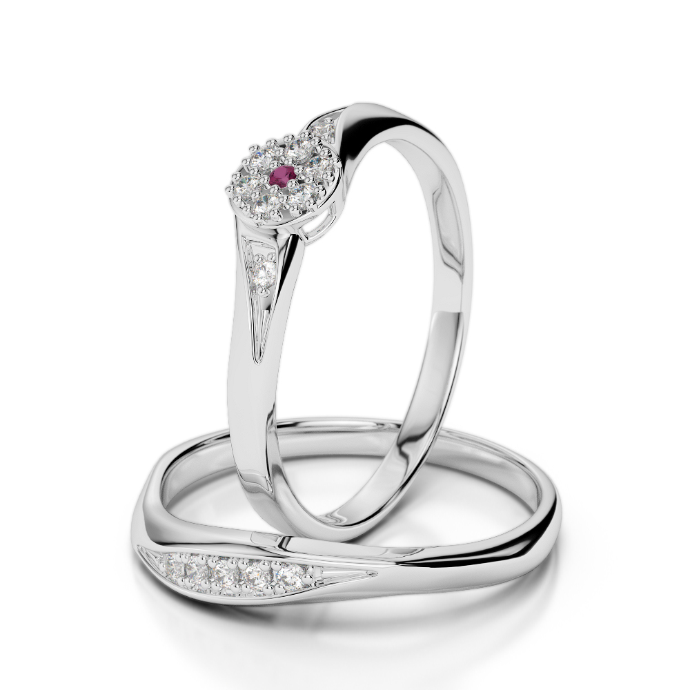 Gold / Platinum Round cut Ruby and Diamond Bridal Set Ring AGDR-1057