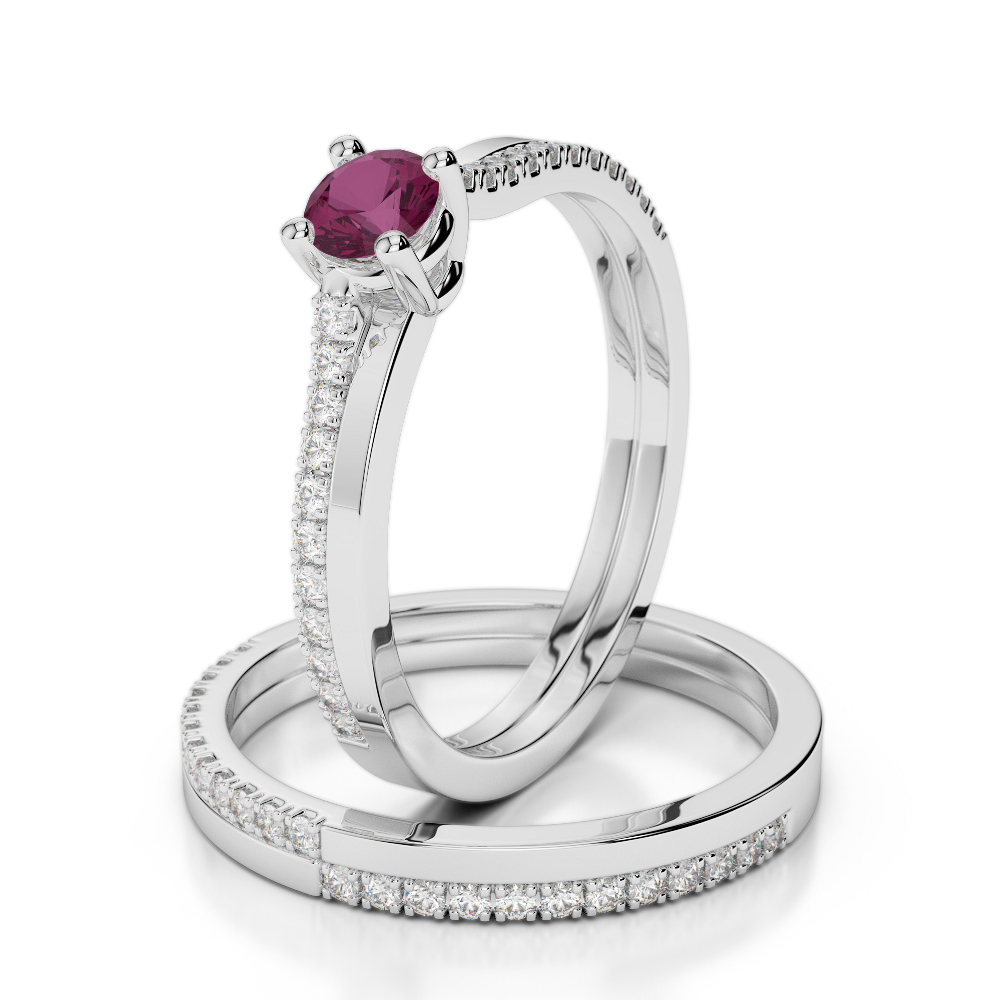 Gold / Platinum Round cut Ruby and Diamond Bridal Set Ring AGDR-1060