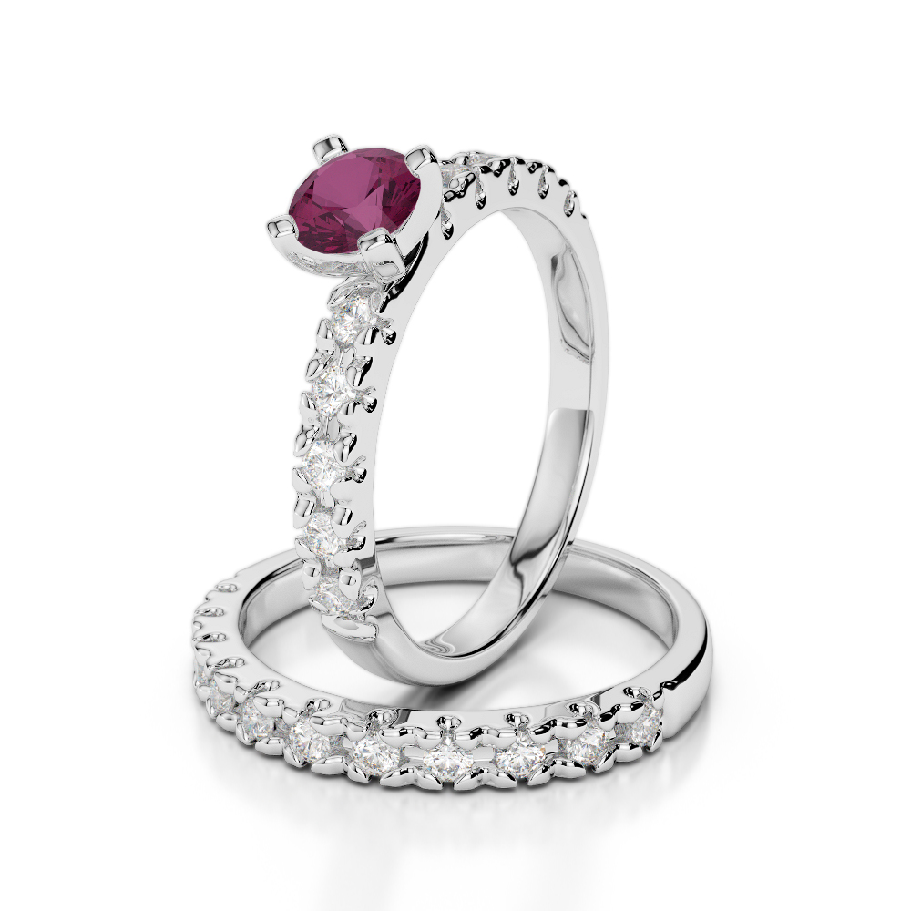 Gold / Platinum Round cut Ruby and Diamond Bridal Set Ring AGDR-1144