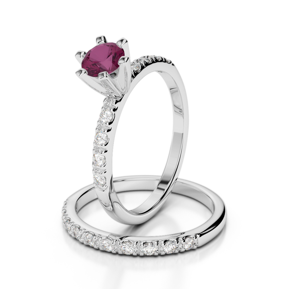 Gold / Platinum Round cut Ruby and Diamond Bridal Set Ring AGDR-1149
