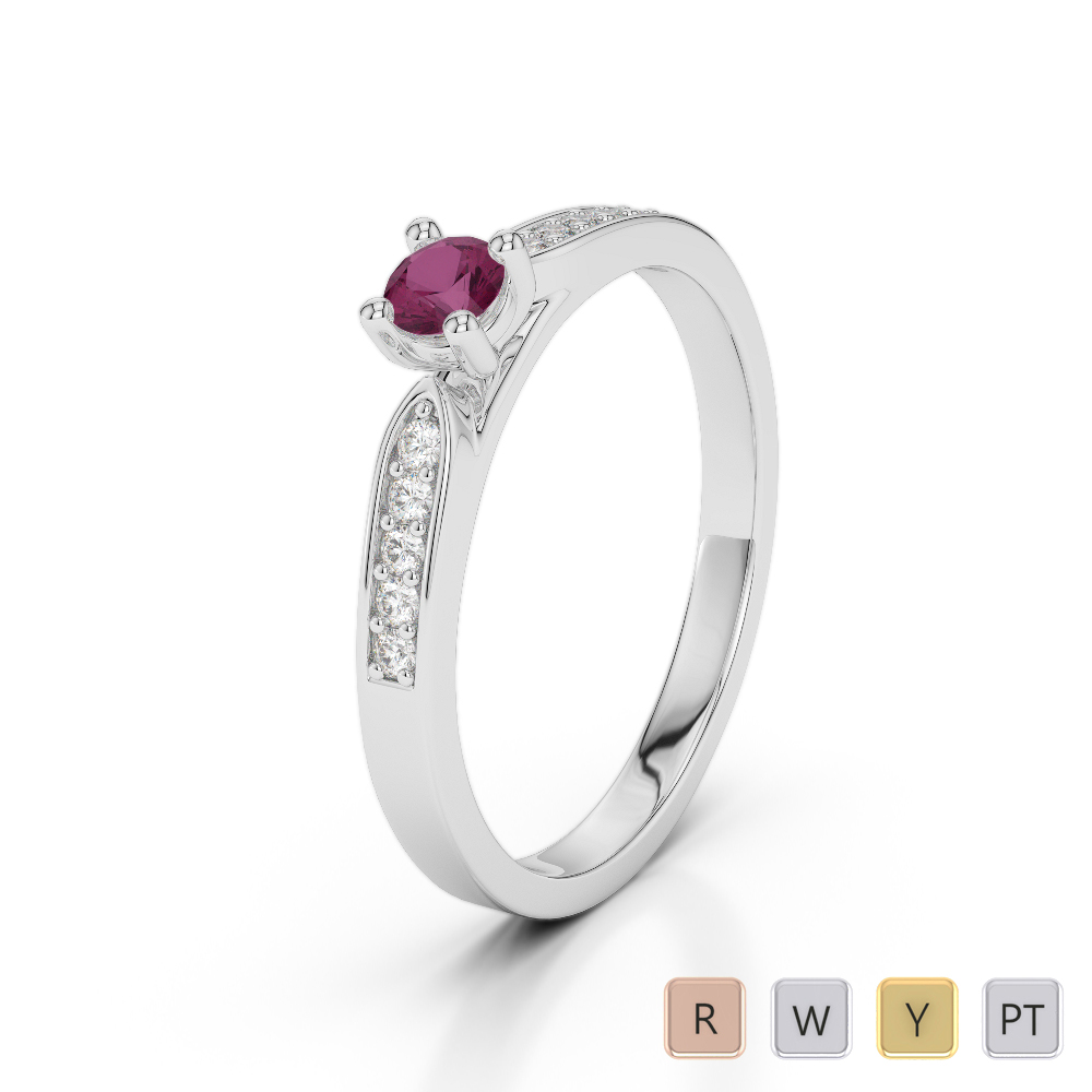 Gold / Platinum Round Cut Ruby and Diamond Engagement Ring AGDR-1165