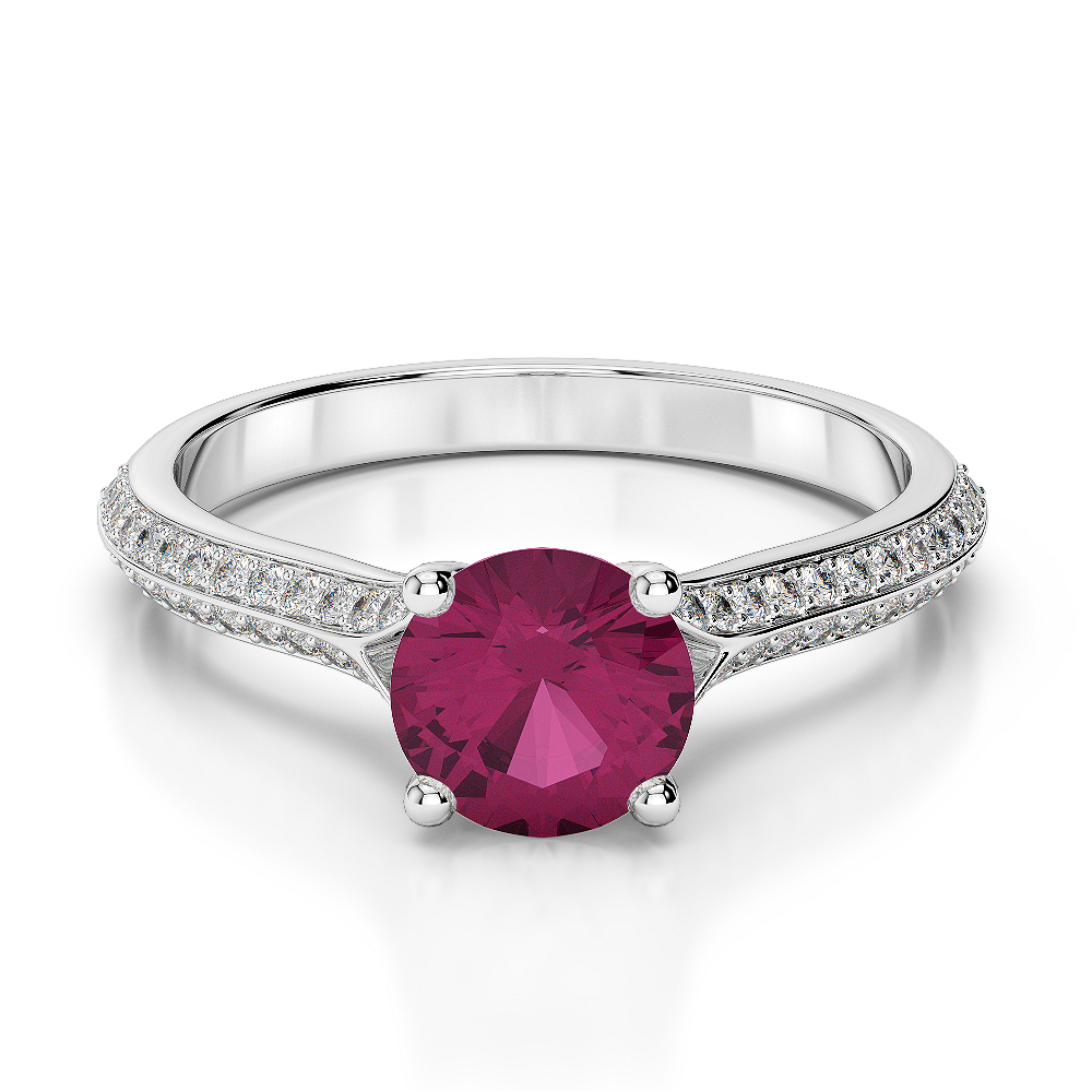 Gold / Platinum Round Cut Ruby and Diamond Engagement Ring AGDR-1200
