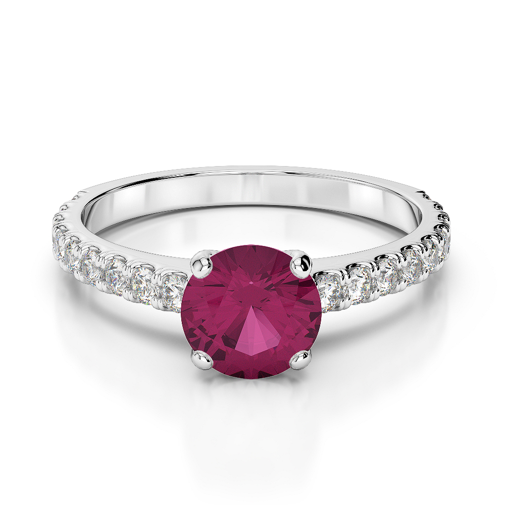 Gold / Platinum Round Cut Ruby and Diamond Engagement Ring AGDR-1201