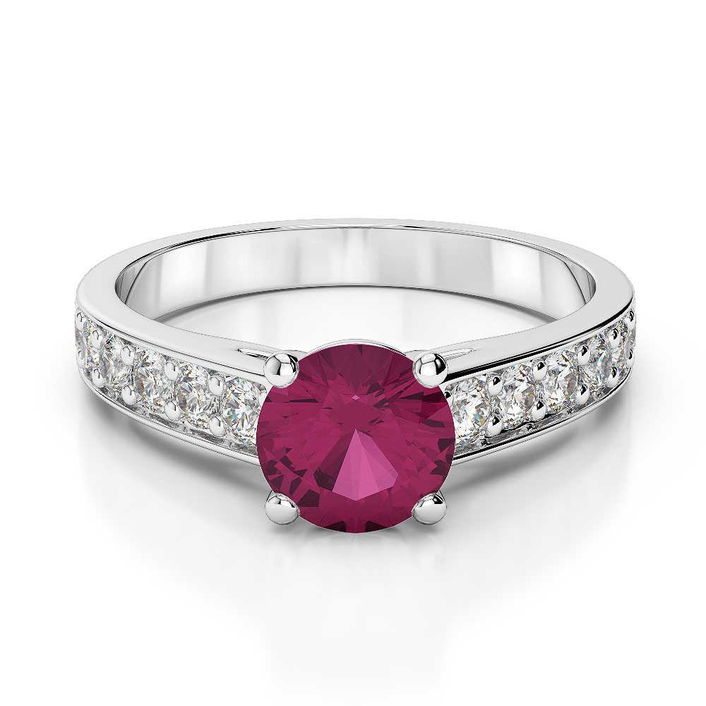 Gold / Platinum Round Cut Ruby and Diamond Engagement Ring AGDR-1202