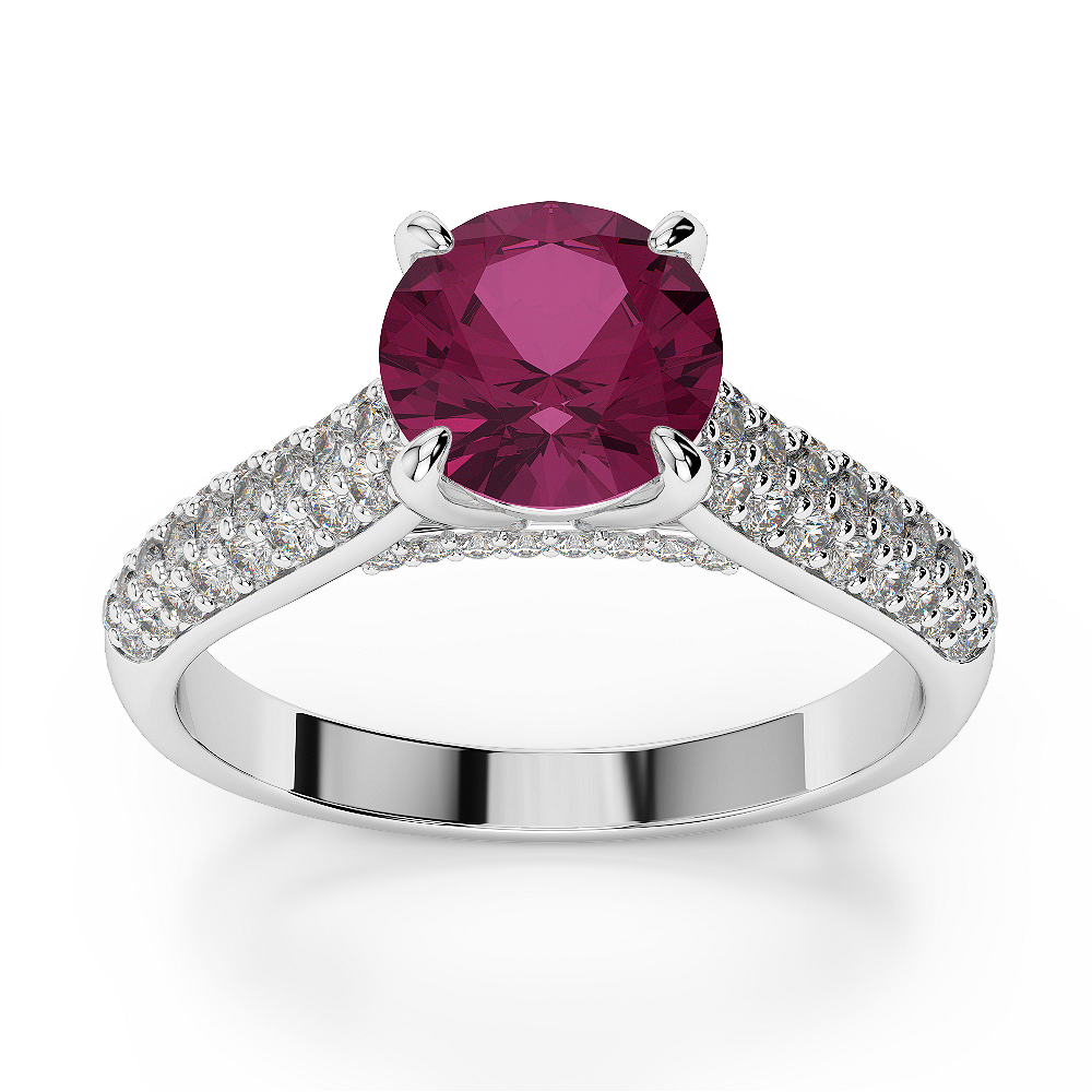 Gold / Platinum Round Cut Ruby and Diamond Engagement Ring AGDR-1203