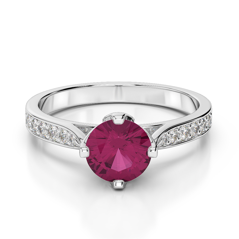 Gold / Platinum Round Cut Ruby and Diamond Engagement Ring AGDR-1204
