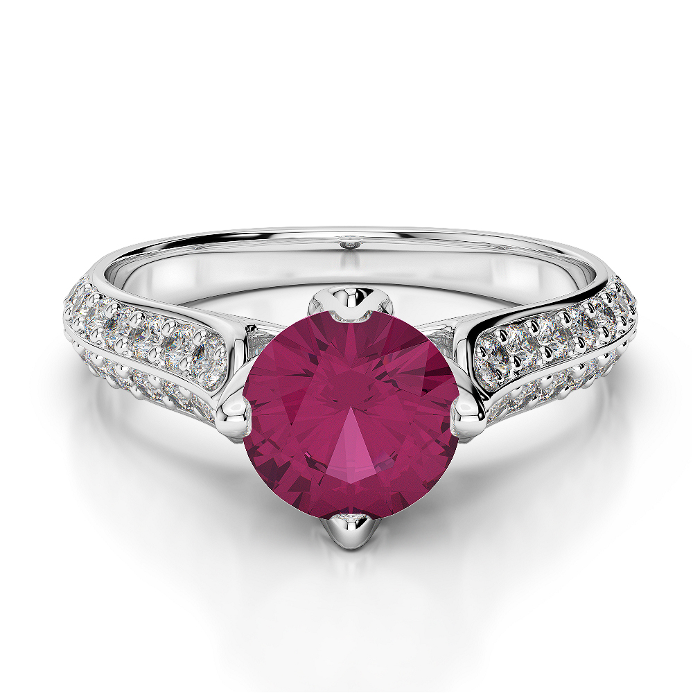 Gold / Platinum Round Cut Ruby and Diamond Engagement Ring AGDR-1205