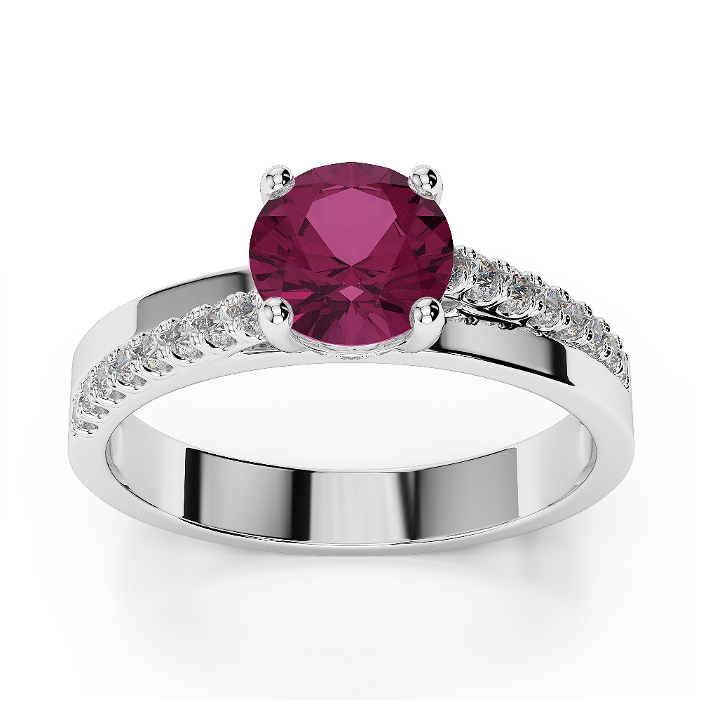 Gold / Platinum Round Cut Ruby and Diamond Engagement Ring AGDR-1206