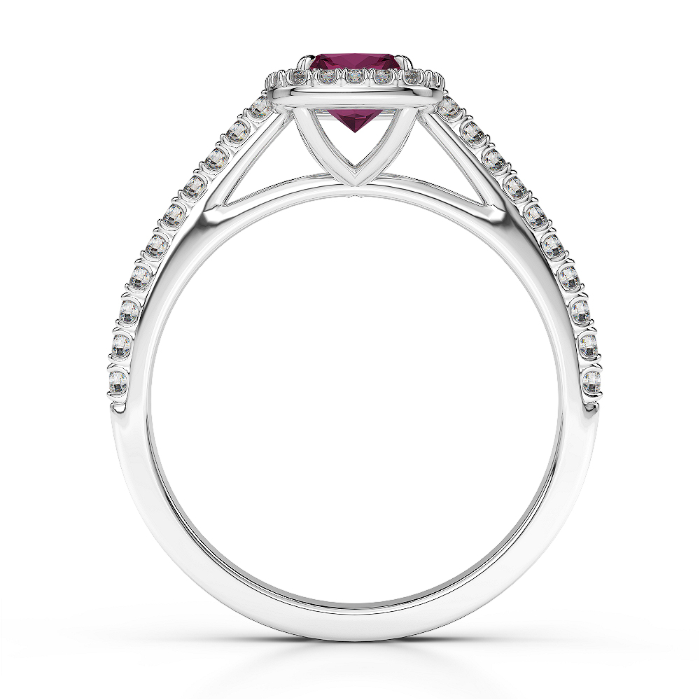 Gold / Platinum Round and Cushion Cut Ruby and Diamond Engagement Ring AGDR-1212