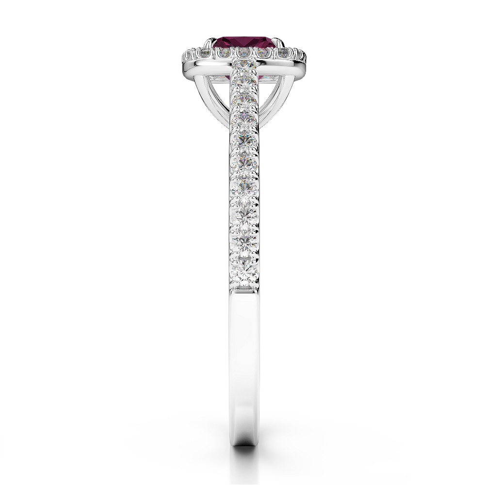 Gold / Platinum Round and Cushion Cut Ruby and Diamond Engagement Ring AGDR-1212