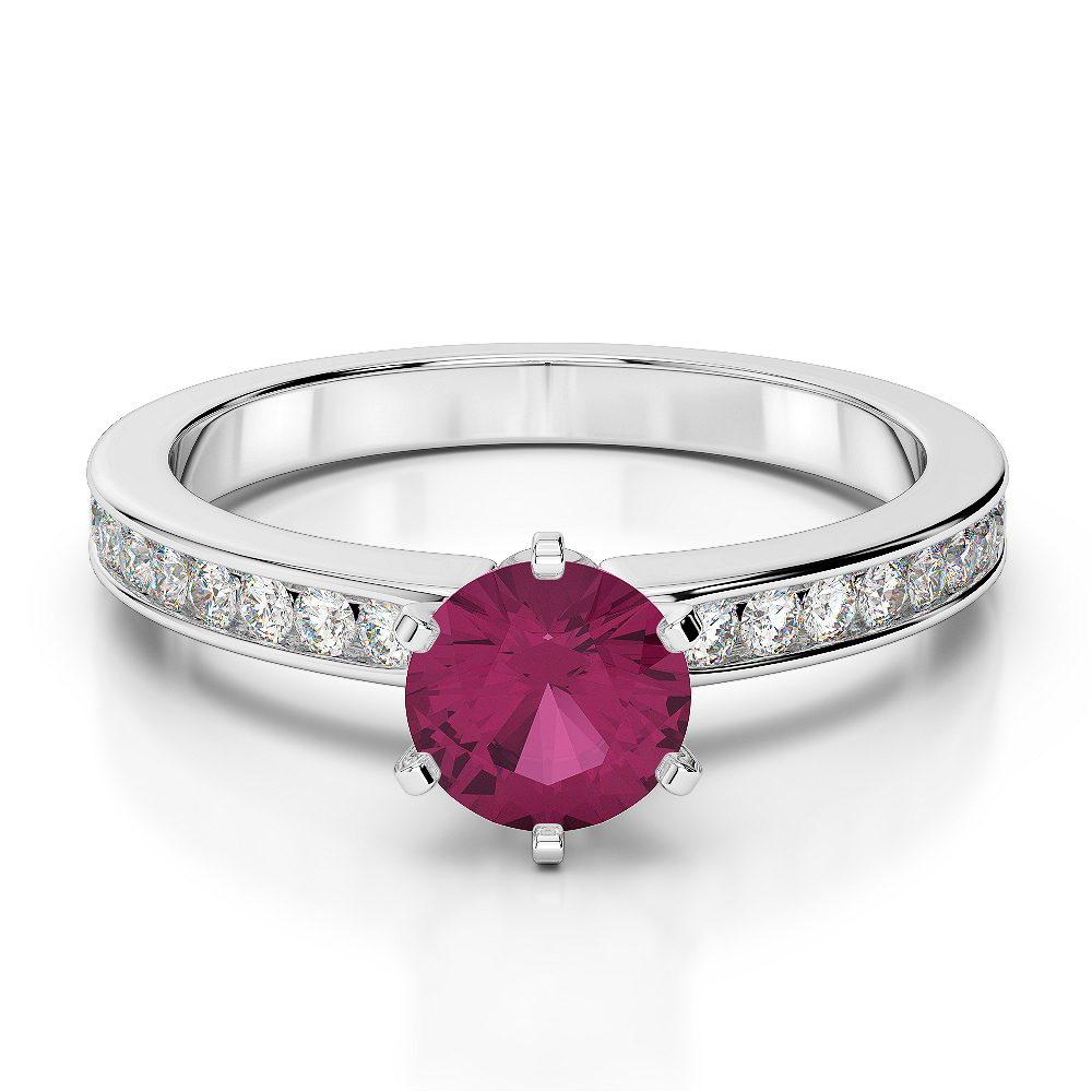 Gold / Platinum Round Cut Ruby and Diamond Engagement Ring AGDR-1214